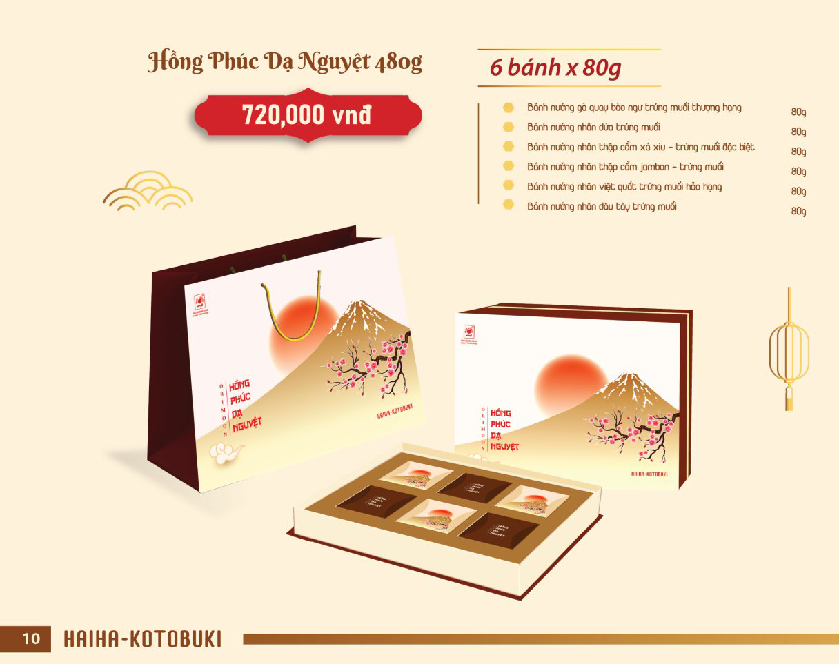 Hộp bánh trung thu cao cấp Hải Hà Kotobuki HỒNG PHÚC DẠ NGUYỆT: 720.000 VNĐ gồm 6 bánh 80g