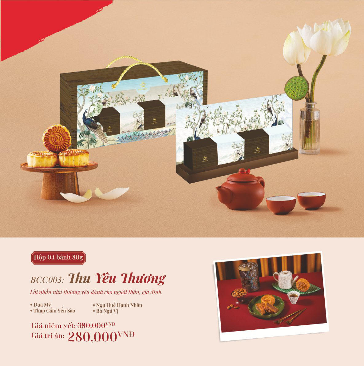 8. Hộp bánh trung thu Bảo Ngọc cao cấp: Hộp bánh trung thu cao cấp THU YÊU THƯƠNG: 4 bánh: 280.000VNĐ