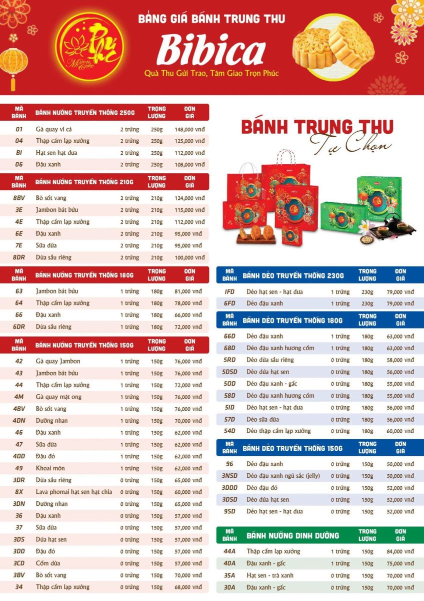 Bảng giá bánh trung thu BIBICA 2024 2