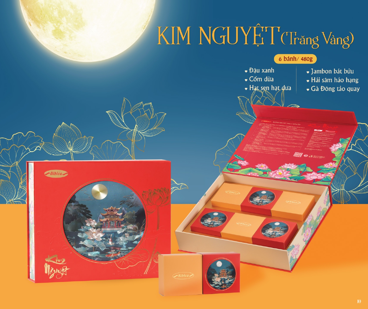 Bánh trung thu Bibica HỘP CAO CẤP KIM NGUYỆT TRĂNG VÀNG: 480.000VNĐ gồm 6 bánh, 480G