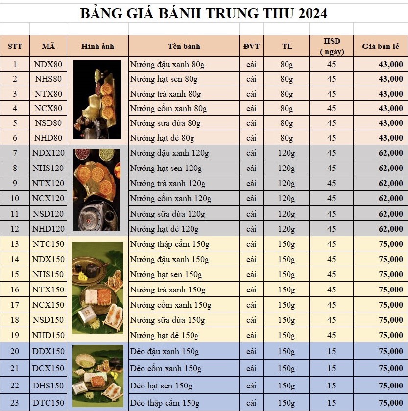 Bảng giá bánh trung thu MADAME HƯƠNG 2024 4